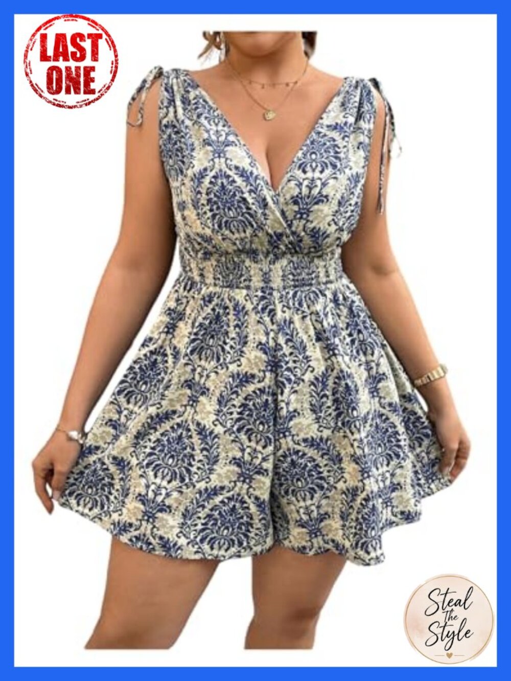 Plus Size Boho Romper Wide Leg Jumpsuit V Neck